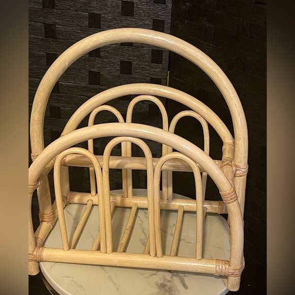 Other - RATTAN BAMBOO CANE BOHO COASTAL NATURAL WOOD MAGAZINE RACK HOLDER VINTAGE MCM